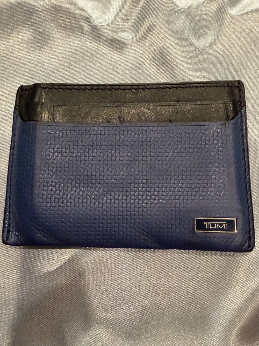 TUMI Blue Textures Leather Card Holder Wallet - Nassau/Monaco Slim Card Holder